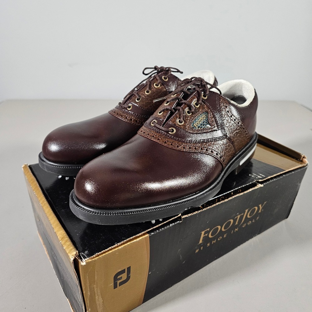 FootJoy GelFusion Golf Shoes Mens 9N Dark Brown Leather Saddle Spikes 59950